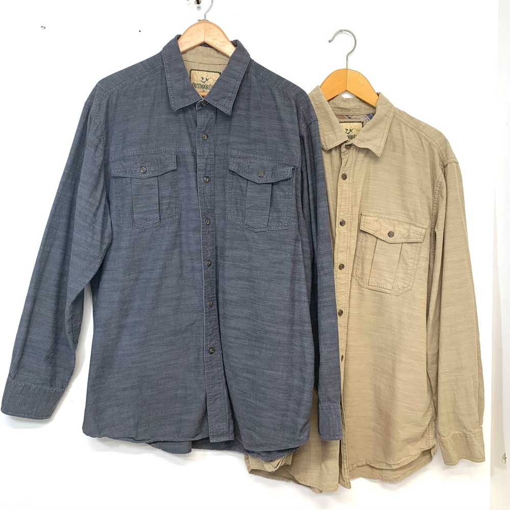 Outdoor Life Mens XL Long Sleeve Button Down Utility Shirts Lot of 2 100% Cotton